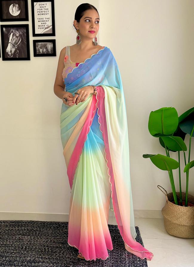 Faux Georgette Blue,green,pink Party Wear Sequence Work Saree